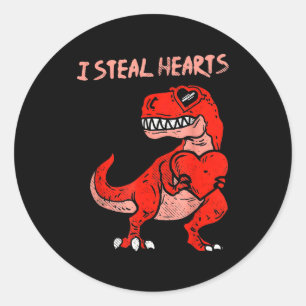 Adesivo Redondo Eu Roubo Corações Dinossauro Trex Dino Amor Dia do