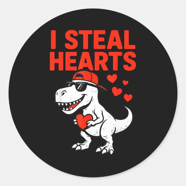 Adesivo Redondo Eu Roubo Corações Trex Dino Bebê Menino Valentines (Frente)