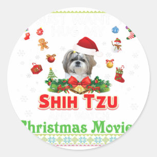 Adesivo Redondo Eu Só Quero Abraçar Meu Shih Tzu E Ver O Natal