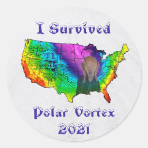 Adesivo Redondo Eu Sobrevivi ao Vortex Polar 2021
