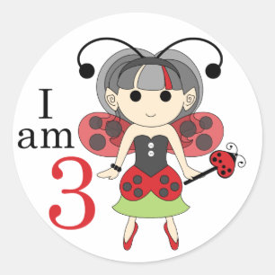 Adesivo Redondo Eu sou 3 Ladybug Fairy aniversário de 3 anos Circl