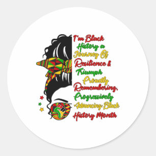 Adesivo Redondo Eu sou a Black History Mensy Bun Black Queen Afro 