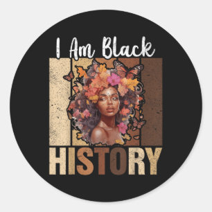 Adesivo Redondo Eu sou a Black History Month Black Melanin Afro Gi