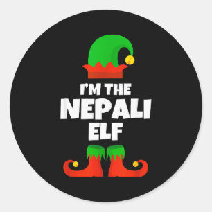 Adesivo Redondo Eu Sou A Família De Elfos Nepaleses De Pijama Nata