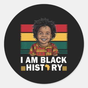 Adesivo Redondo Eu sou a História Negra, Afro Boy Melanin Prince