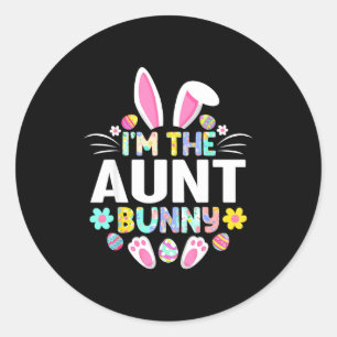 Adesivo Redondo Eu Sou a Tia Bunny Dia de Páscoa Divertido Família