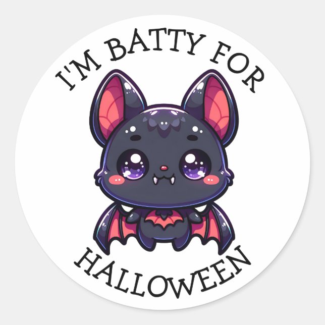Adesivo Redondo Eu sou Batty para Halloween Cute Chibi Bat (Frente)