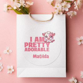 Adesivo Redondo Eu sou Bonito Adorável Rosa Personalizado Clássico