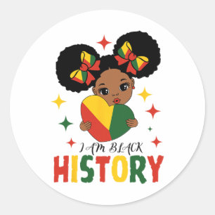 Adesivo Redondo Eu Sou História Negra Crianças Meninas Coração His