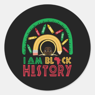 Adesivo Redondo Eu Sou História Negra Crianças Meninos Mês da Hist
