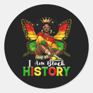 Adesivo Redondo Eu Sou Mês da História Negra Borboleta Afro-Americ