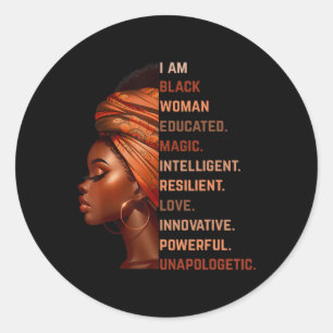 Adesivo Redondo Eu Sou Mulher Negra Educada Magia Inteligente Mela