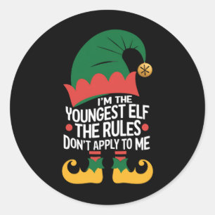 Adesivo Redondo Eu sou o mais jovem Elf Matching Family Christmas