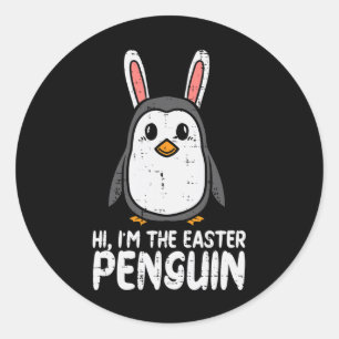 Adesivo Redondo Eu Sou O Pinguim De Páscoa Orelhas De Coelho Fofo