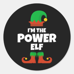 Adesivo Redondo Eu sou o Power Elf Family Pajama Natal Engraçado