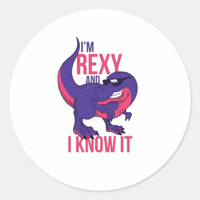 Adesivo Redondo Eu sou Rexy e sei disso T-Rex (Frente)