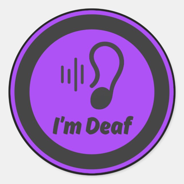 Adesivo Redondo Eu sou símbolo surdo - preto e roxo (Frente)