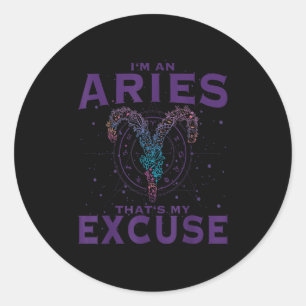 Adesivo Redondo Eu Sou Um Aries Sinal Zodíaco Arte Gráfico Ram Hor