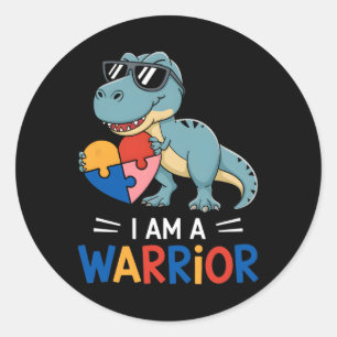 Adesivo Redondo Eu Sou Um Guerreiro Autismo Meninos Família Dinoss