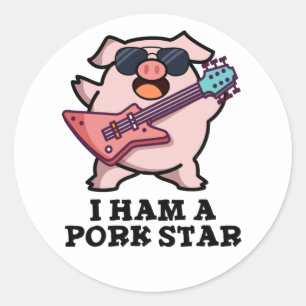 Adesivo Redondo Eu Sou Um Pork Star Cute Rock Star Pig Pun