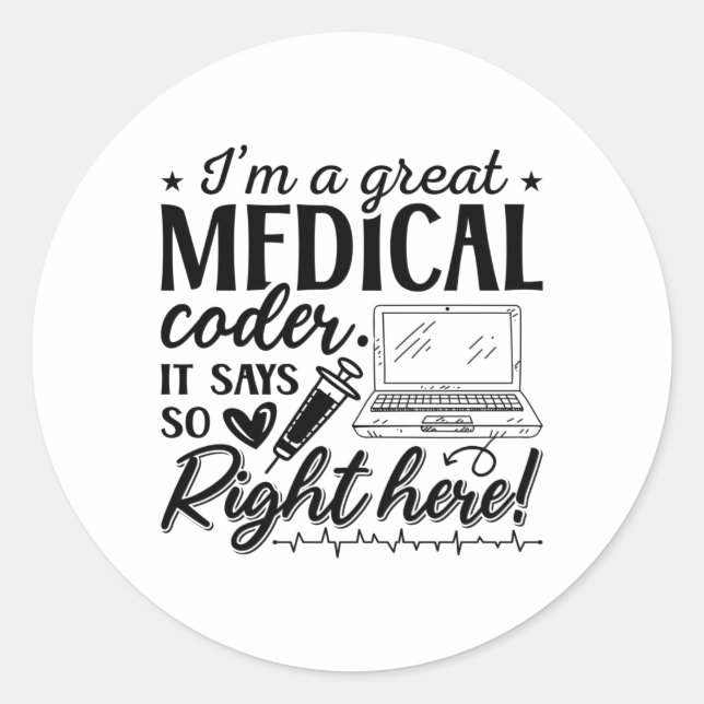 Adesivo Redondo Eu sou um programador de ICD com código médico Exc (Frente)