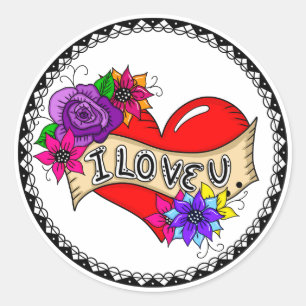 Adesivo Redondo Eu Te Amo Coração Urbano de Grafite de Arte de R