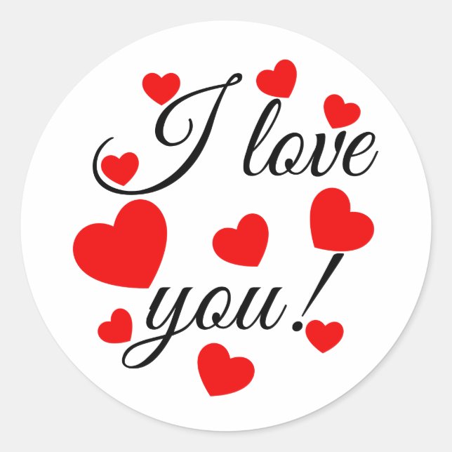 Adesivo Redondo Eu te amo Corações Vermelhos (Frente)