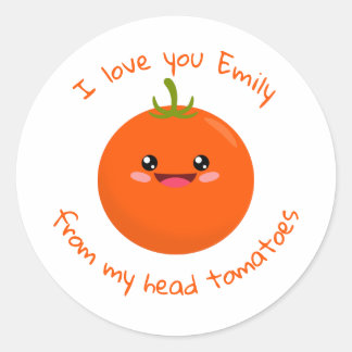 Adesivo Redondo Eu Te Amo Da Minha Cabeça Tomates Engraçados