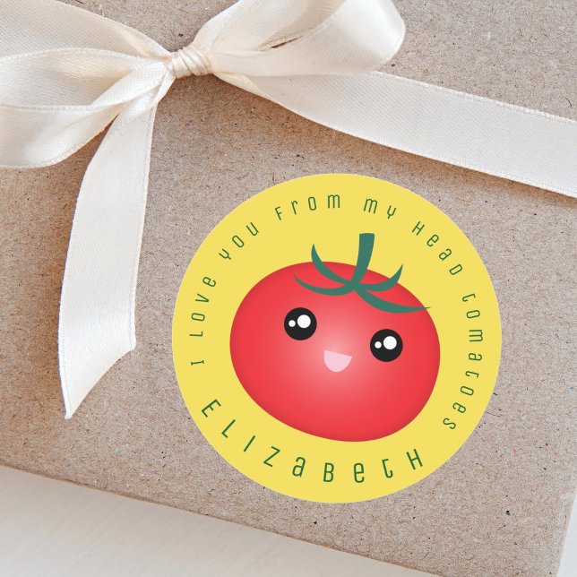 Adesivo Redondo Eu Te Amo Da Minha Cabeça Tomates Engraçados Comid (Criador carregado)