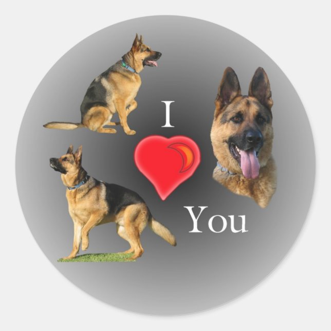 Adesivo Redondo Eu Te Amo German shepherd (Frente)