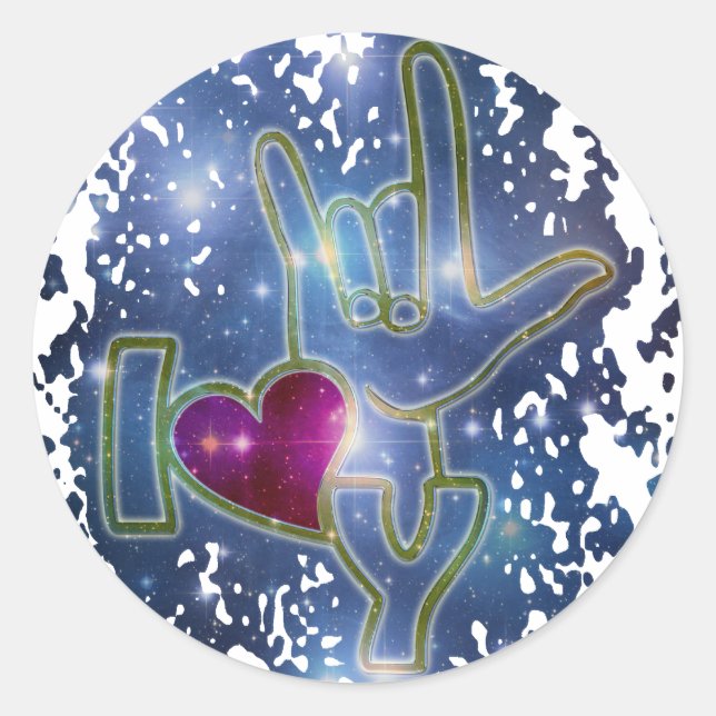 Adesivo Redondo EU TE AMO / linguagem gestual (Frente)