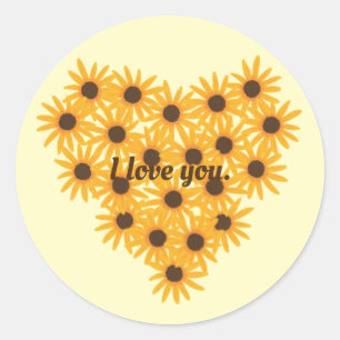 Adesivo Redondo Eu te amo, Sunflower Heart Stickers
