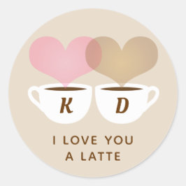 Adesivo Redondo Eu Te Amo Um Café De Iniciais De Monograma Persona