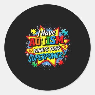 Adesivo Redondo Eu Tenho Autismo Qual É Seu Superpoder Puzzle Home