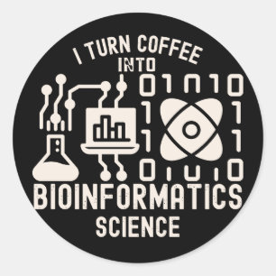Adesivo Redondo Eu Transformo Café em Ciência de Bioinformática