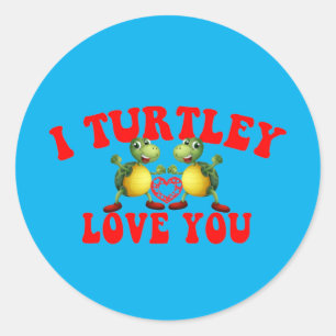 Adesivo Redondo Eu Turtley Te Amo - Engraçada Tartaruga Romântic