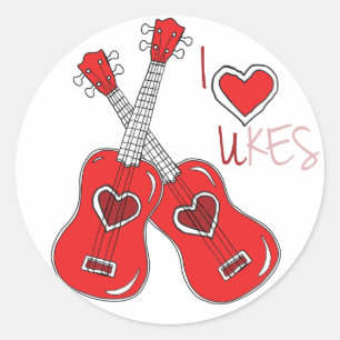 Adesivo Redondo Eu ukes do coração mim amo Ukuleles