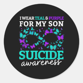 Adesivo Redondo Eu Uso Roxo E Azul Turquesa Pelo Meu Filho Prevenç