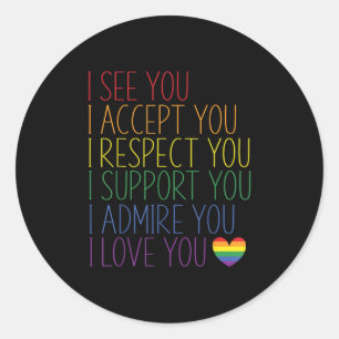 Adesivo Redondo Eu Vejo Aceito Respeito Apoio Admiro Amo Você Lgbt