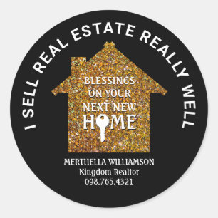 Adesivo Redondo EU VENDO REAL ESTATE Na moda Glitter Realtor