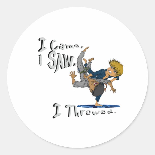 Adesivo Redondo Eu Vim, Vi, Joguei judô engraçado. (Frente)