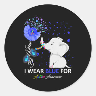 Adesivo Redondo Eu Visto Azul Autismo Sensibilização Elefante Corr
