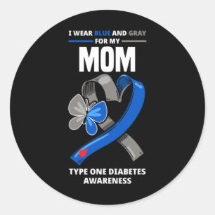 Adesivo Redondo Eu Visto Azul E Cinza Para Minha Mãe Diabetes Tipo