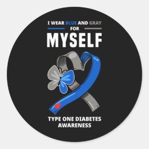 Adesivo Redondo Eu Visto Azul e Cinzas para mim mesma Diabetes Tip