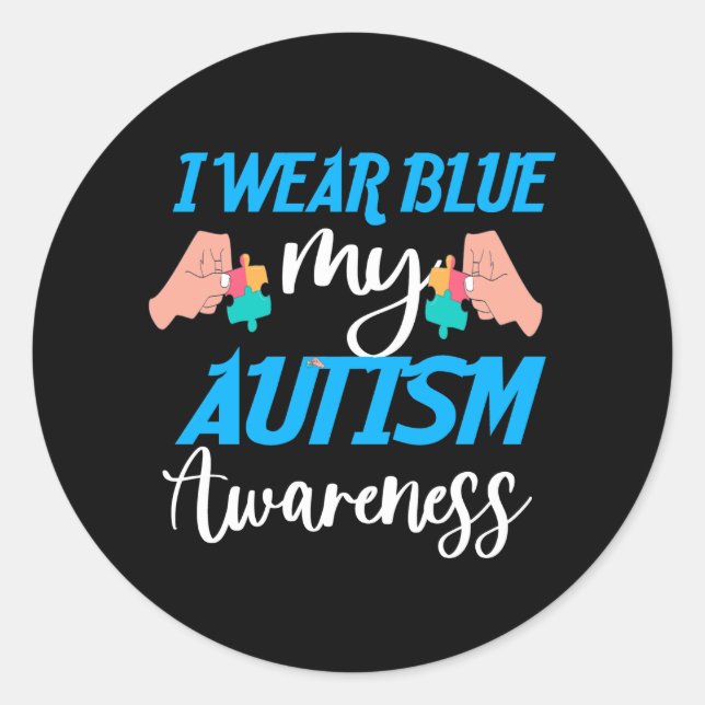 Adesivo Redondo eu visto azul para a consciência do autismo (Frente)