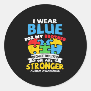 Adesivo Redondo Eu Visto Azul Para A Consciência Do Autismo Irmão