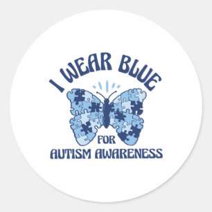 Adesivo Redondo Eu Visto Azul Para Consciência Autismo Mês Borbole