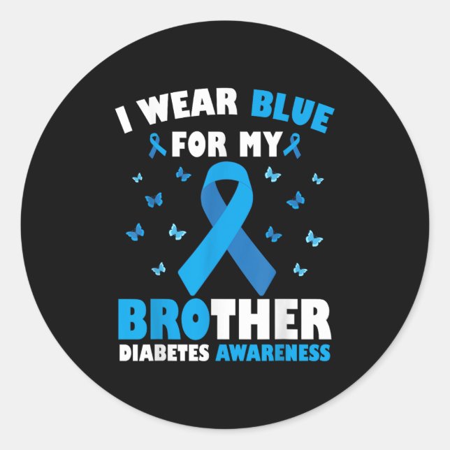 Adesivo Redondo Eu Visto Azul Para Meu Irmão Diabetes Sensibilizar (Frente)
