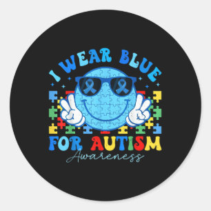 Adesivo Redondo Eu Visto Azul Para O Mês De Consciência Do Autismo