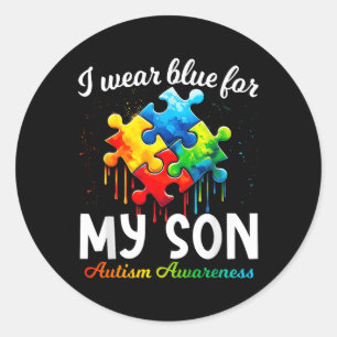 Adesivo Redondo Eu Visto Azul Para O Meu Filho Autismo Consciência